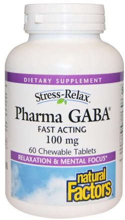 Stress-Relax, Pharma GABA, 100 mg, 60 Chewable Tablets by Natural Factors-Kosttillskott, Gaba (Gamma Aminosmörsyra), Sömn