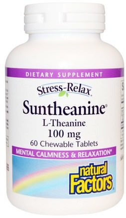 Stress-Relax, Suntheanine, L-Theanine, 100 mg, 60 Chewable Tablets by Natural Factors-Kosttillskott, L Teanin, Naturliga Faktorer L-Theanin