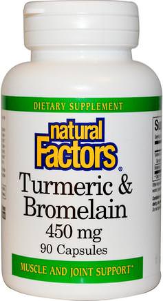 Turmeric & Bromelain, 450 mg, 90 Capsules by Natural Factors-Kosttillskott, Antioxidanter, Curcumin, Gurkmeja