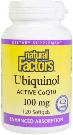 Ubiquinol, QH Active CoQ10, 100 mg, 120 Softgels by Natural Factors-Kosttillskott, Antioxidanter, Ubiquinol Qh, Ubiquinol Coq10