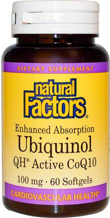 Ubiquinol, QH Active CoQ10, 100 mg, 60 Softgels by Natural Factors-Kosttillskott, Antioxidanter, Ubiquinol Qh, Ubiquinol Coq10
