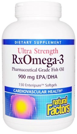 Ultra Strength, RxOmega-3, 900 mg EPA/DHA, 150 Enteripure Softgels by Natural Factors-Kosttillskott, Efa Omega 3 6 9 (Epa Dha), Dha, Epa, Fiskolja Mjölk