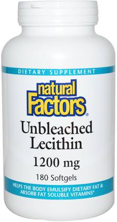 Unbleached Lecithin, 1200 mg, 180 Softgels by Natural Factors-Kosttillskott, Lecitin