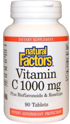Vitamin C, Plus Bioflavonoids & Rosehips, 1000 mg, 90 Tablets by Natural Factors-Vitaminer, Vitamin C
