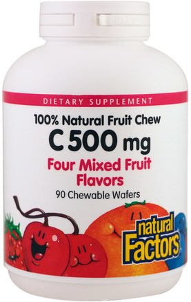 Vitamin C, Four Mixed Fruit Flavors, 500 mg, 90 Chewable Wafers by Natural Factors-Vitaminer, Vitamin C