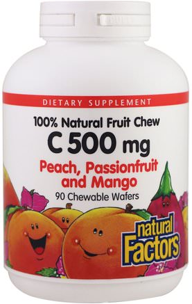 Vitamin C, Peach, Passionfruit & Mango, 500 mg, 90 Chewable Wafers by Natural Factors-Vitaminer, Vitamin C