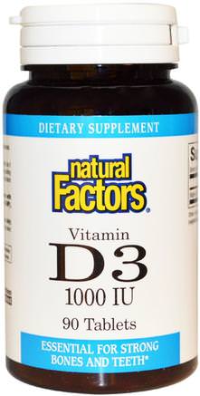 Vitamin D3, 1000 IU, 90 Tablets by Natural Factors-Vitaminer, Vitamin D3