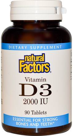 Vitamin D3, 2000 IU, 90 Tablets by Natural Factors-Vitaminer, Vitamin D3