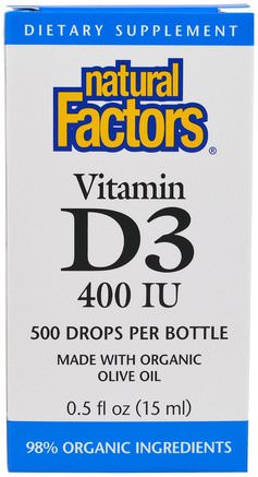 Vitamin D3 Drops, 400 IU, 0.5 fl oz (15 ml) by Natural Factors-Vitaminer, Vitamin D3, Vitamin D3 Vätska