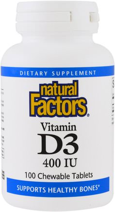 Vitamin D3, Strawberry Flavor, 400 IU, 100 Chewable Tablets by Natural Factors-Vitaminer, Vitamin D3, Barns Hälsa, Kosttillskott Barn