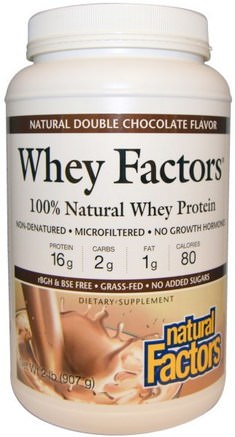 Whey Factors, 100% Natural Whey Protein, Natural Double Chocolate Flavor, 2 lbs (907 g) by Natural Factors-Kosttillskott, Vassleprotein