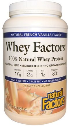 Whey Factors, 100% Natural Whey Protein, Natural French Vanilla Flavor, 2 lbs (907 g) by Natural Factors-Kosttillskott, Vassleprotein