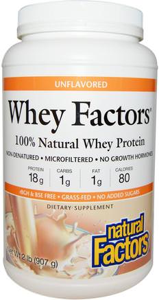 Whey Factors, 100% Natural Whey Protein, Unflavored, 2 lbs (907 g) by Natural Factors-Kosttillskott, Vassleprotein