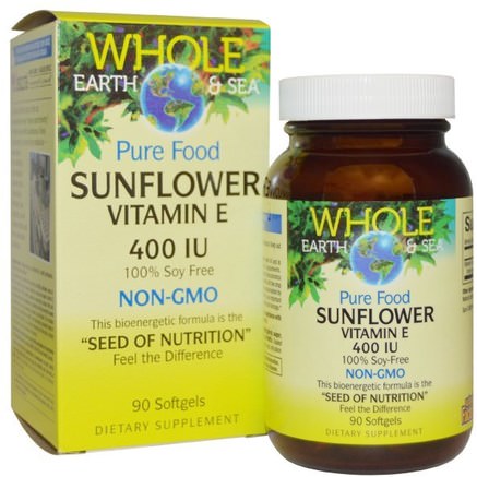 Whole Earth & Sea, Sunflower Vitamin E, 400 IU, 90 Softgels by Natural Factors-Vitaminer, Vitamin E