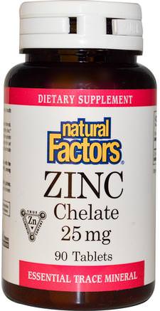 Zinc Chelate, 25 mg, 90 Tablets by Natural Factors-Kosttillskott, Mineraler, Zink