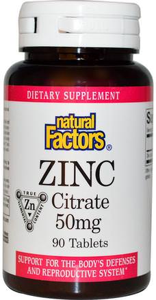 Zinc Citrate, 50 mg, 90 Tablets by Natural Factors-Kosttillskott, Mineraler, Zink