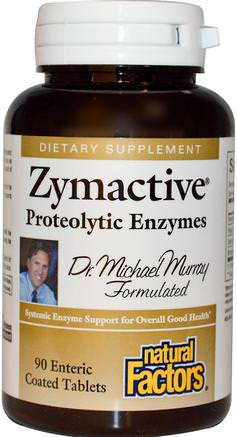 Zymactive, Proteolytic Enzymes, 90 Enteric Coated Tablets by Natural Factors-Kosttillskott, Enzymer, Zymaktiva