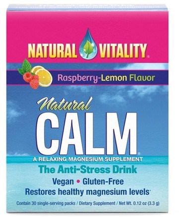 Natural Calm, The Anti-Stress Drink, Organic Raspberry-Lemon Flavor, 30 Single-Serving Packs, 0.12 oz (3.3 g) by Natural Vitality-Hälsa, Anti Stress