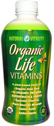 Organic Life Vitamins, Organic Raspberry-Cranberry Flavor, 30 fl oz (887 ml) by Natural Vitality-Vitaminer, Multivitaminer, Flytande Multivitaminer