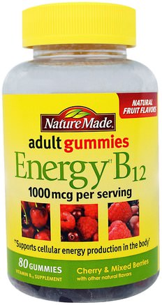 Adult Gummies, Energy B12, Cherry & Mixed Berries, 80 Gummies by Nature Made-Kosttillskott, Gummier, Vitamin B, Vitamin B12, Vitamin B12 - Cyanokobalamin