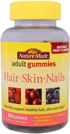 Adult Gummies, Hair, Skin and Nails, Mixed Berry, Cranberry & Blueberry, 90 Gummies by Nature Made-Hälsa, Kvinnor, Hårtillskott, Nageltillskott, Hudtillskott