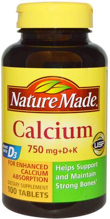 Calcium 750 mg +D + K, 100 Tablets by Nature Made-Kosttillskott, Mineraler, Kalcium