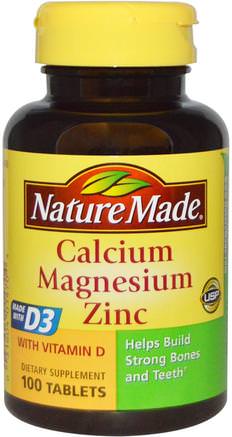 Calcium Magnesium Zinc, 100 Tablets by Nature Made-Kosttillskott, Mineraler, Kalcium