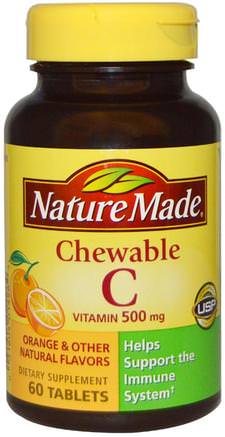 Chewable Vitamin C, 500 mg, 60 Tablets by Nature Made-Vitaminer, Vitamin C, C-Vitamin Tuggbar