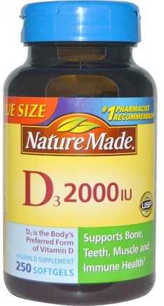 D3, 2000 IU, 250 Softgels by Nature Made-Vitaminer, Vitamin D3