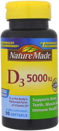 D3, Ultra Strength, 5000 IU, 90 Softgels by Nature Made-Vitaminer, Vitamin D3