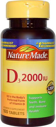 D3, Vitamin D Supplement, 2000 IU, 100 Tablets by Nature Made-Vitaminer, Vitamin D3