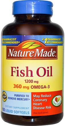 Fish Oil, 1.200 mg, 100 Liquid Softgels by Nature Made-Kosttillskott, Efa Omega 3 6 9 (Epa Dha), Fiskolja, Mjölkgjorda Fiskoljor
