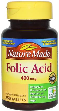 Folic Acid, 400 mcg, 250 Tablets by Nature Made-Vitaminer, Folsyra