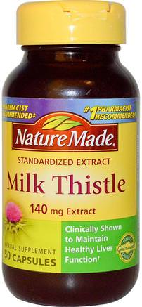 Milk Thistle, 140 mg Extract, 50 Capsules by Nature Made-Hälsa, Detox, Mjölktistel (Silymarin)