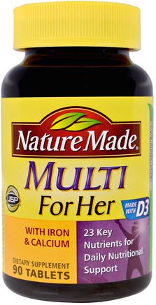 Multi for Her With Iron & Calcium, 90 Tablets by Nature Made-Vitaminer, Kvinnor Multivitaminer