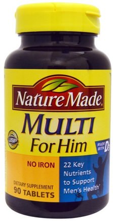 Multi for Him, No Iron, 90 Tablets by Nature Made-Vitaminer, Män Multivitaminer