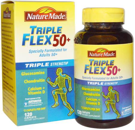 Triple Flex 50+, Triple Strength, 120 Caplets by Nature Made-Kosttillskott, Glukosamin, Hälsa, Ben, Osteoporos, Gemensam Hälsa
