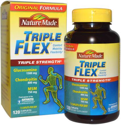 Triple Flex, Triple Strength, 120 Tablets by Nature Made-Kosttillskott, Glukosamin, Hälsa, Ben, Osteoporos, Gemensam Hälsa