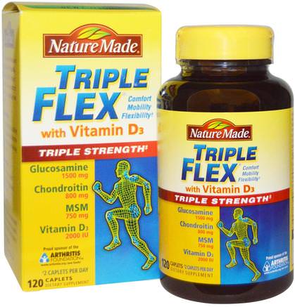 Triple Flex Triple Strength with Vitamin D3, 120 Caplets by Nature Made-Kosttillskott, Glukosamin, Hälsa, Ben, Osteoporos, Gemensam Hälsa