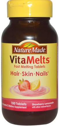 VitaMelts Hair, Skin and Nails, Strawberry Lemonade, 100 Tablets by Nature Made-Hälsa, Kvinnor, Hårtillskott, Nageltillskott, Hudtillskott