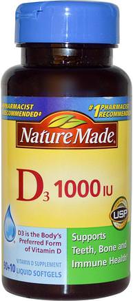 Vitamin D3, 1000 IU, 90 + 10 Liquid Softgels by Nature Made-Vitaminer, Vitamin D3