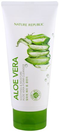 Aloe Vera, Soothing & Moisture Aloe Vera Foam Cleanser, 5.07 fl oz (150 ml) by Nature Republic-Bad, Skönhet