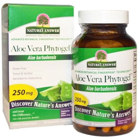 Aloe Vera Phytogel, 250 mg, 90 Vegetarian Capsules by Natures Answer-Kosttillskott, Aloe Vera, Aloe Vera Caps Kapslar