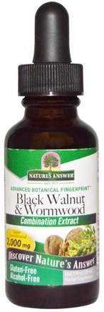 Black Walnut & Wormwood, Alcohol-Free, 2.000 mg, 1 fl oz (30 ml) by Natures Answer-Örter, Svart Valnöt