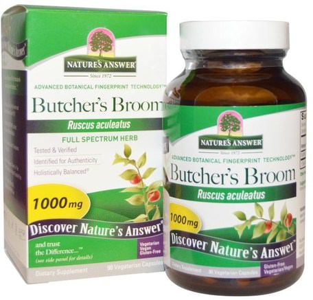 Butchers Broom, Full Spectrum Herb, 1000 mg, 90 Vegetarian Capsules by Natures Answer-Örter, Slaktare Kvast