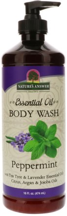 Essential Oil, Body Wash, Peppermint, 16 fl oz (474 ml) by Natures Answer-Bad, Skönhet, Tvål