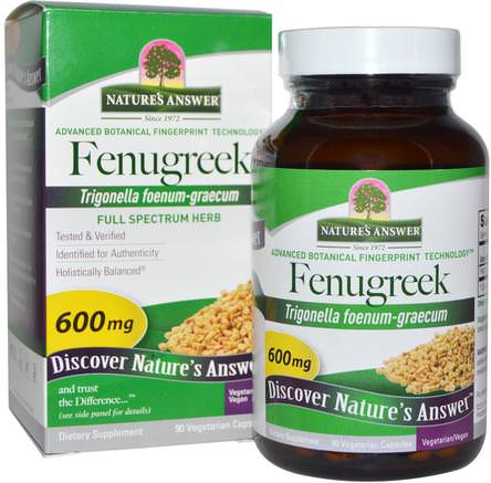 Fenugreek, 600 mg, 90 Vegetarian Capsules by Natures Answer-Hälsa, Blodsockerstöd, Fenegreek
