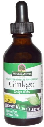 Ginkgo, Alcohol-Free, 500 mg, 2 fl oz (60 ml) by Natures Answer-Örter, Ginkgo Biloba