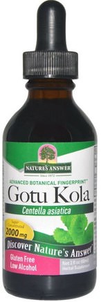 Gotu Kola, Low Organic Alcohol, 2000 mg, 2 fl oz (60 ml) by Natures Answer-Hälsa, Kvinnor, Åderbråck, Gotu Kola