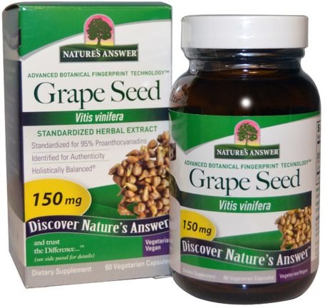 Grape Seed, Standardized Herbal Extract, 150 mg, 60 Vegetarian Capsules by Natures Answer-Kosttillskott, Antioxidanter, Druvfrö Extrakt